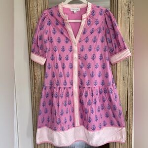 She + Sky Pink Floral Button-V Placket Tunic